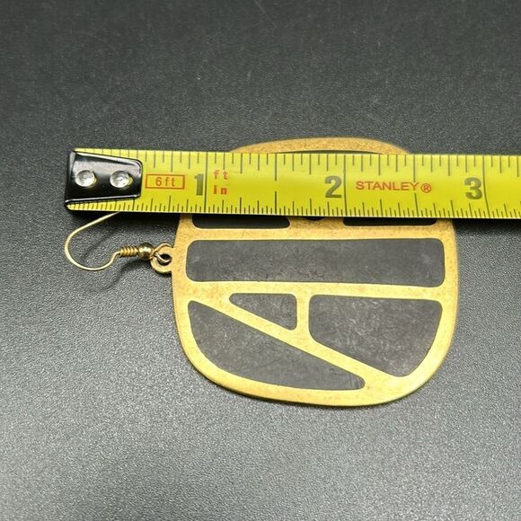 VTG 1980s Anne Klein Large Logo Black Gold Tone Earrings - Picture 10 of 10